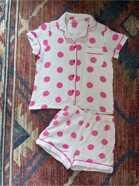 Sassy Shortcake White Short-Sleeve Pajama Set with Hot Pink Smiley Dots